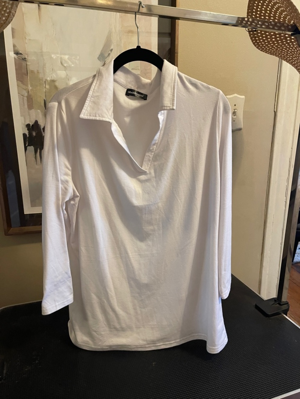 Dana Buchman White Long-Sleeve Polo V-Neck Top